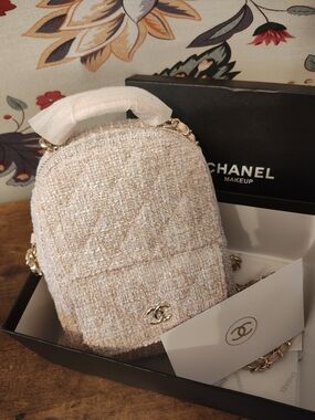 Tweed Novelty Mini Backpack with Gold Chain Detail